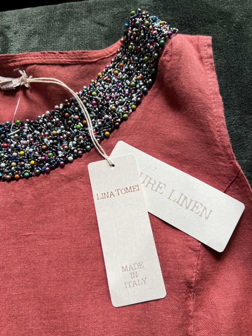 Sleeveless Beaded Collar Pink Shift Dress LINA TOMEI ITALY-Easy&Comfortable - Picture 2 of 4